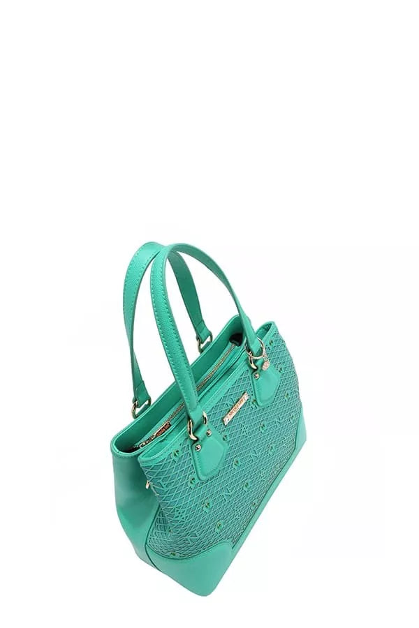 Nicole Lee USA Monogram Pattern Handbag with Rhinestones Decor - EMERALD - View 11