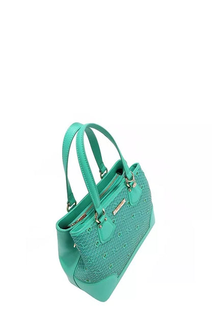 Nicole Lee USA Monogram Pattern Handbag with Rhinestones Decor - EMERALD - View 11