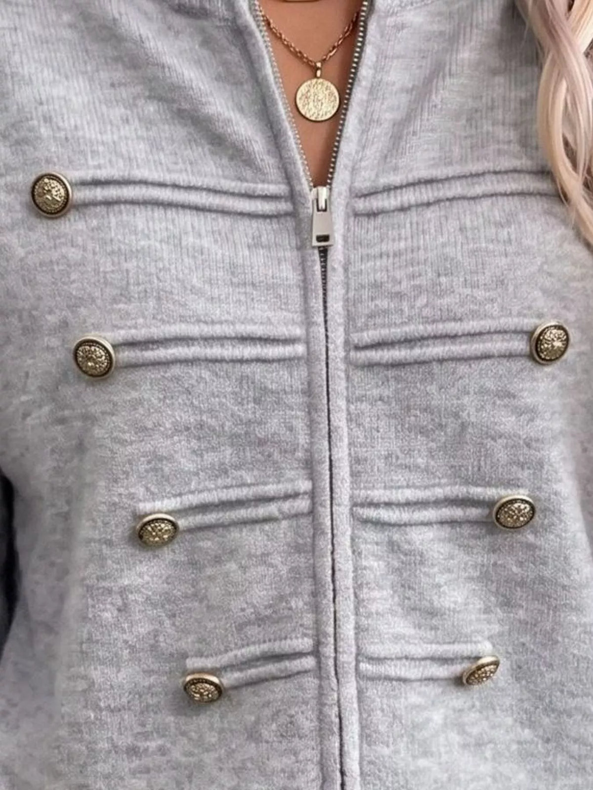 Zip-Up Long Sleeve Cardigan - Gray - View 10