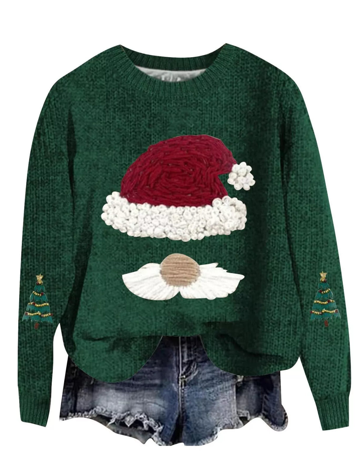 Christmas Graphic Dropped Shoulder Sweater - Green - View 1