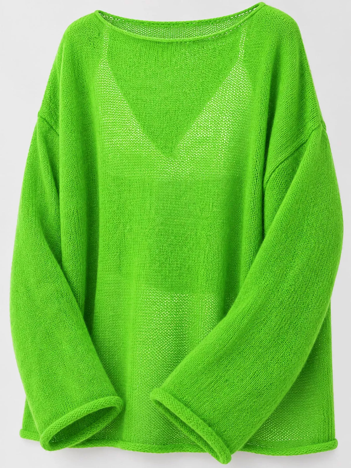 Full Size Sheer Lightweight Knit Top Plus Size - Grass Green - View 50