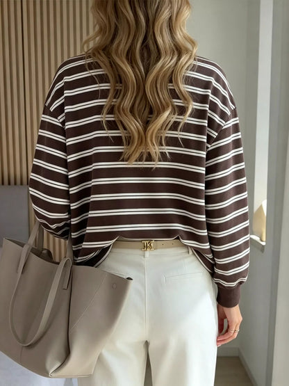 Striped Long-Sleeve Crew Neck T-Shirt - White Stripes - View 5
