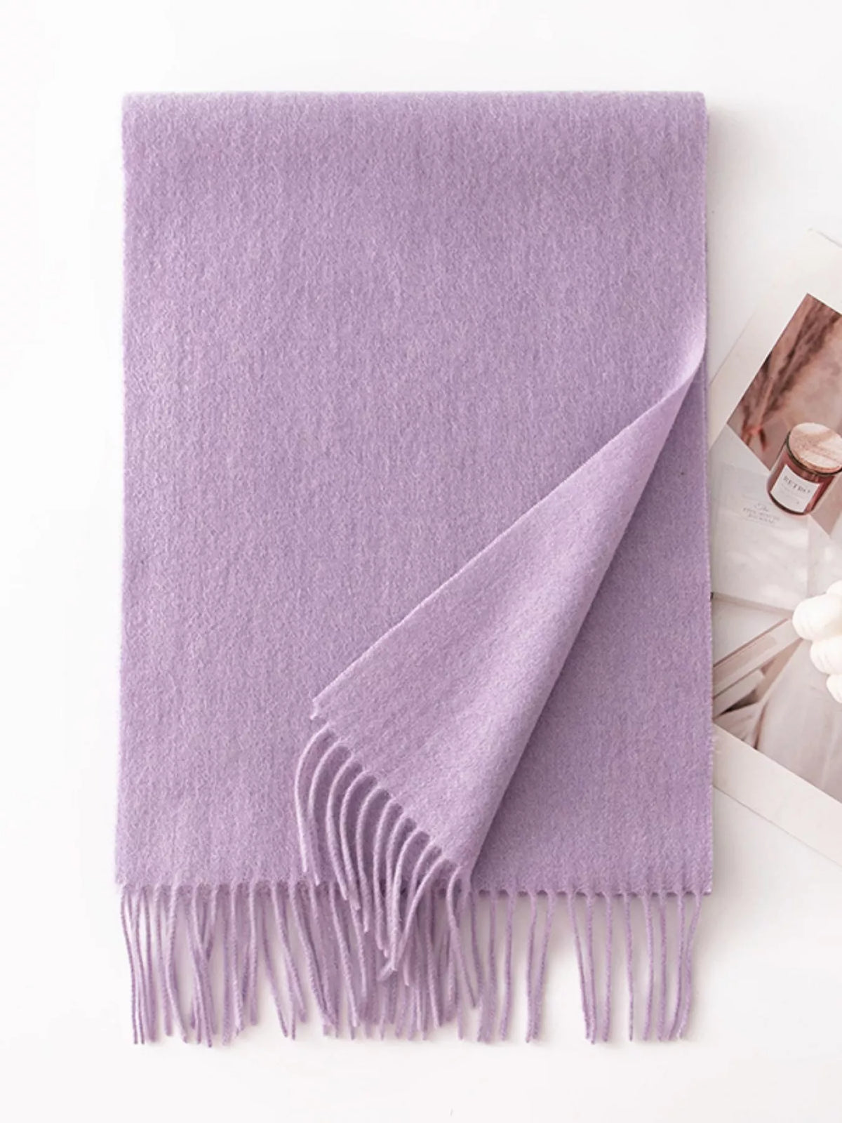 Solid Color Fringe Scarf - Pink Purple - View 10