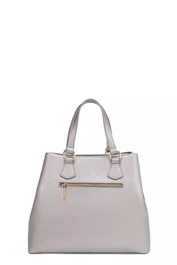 Nicole Lee USA Monogram Pattern Handbag with Rhinestones Decor - PEWTER - View 16