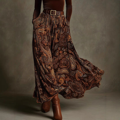 Slim fit printed long skirt set with belt