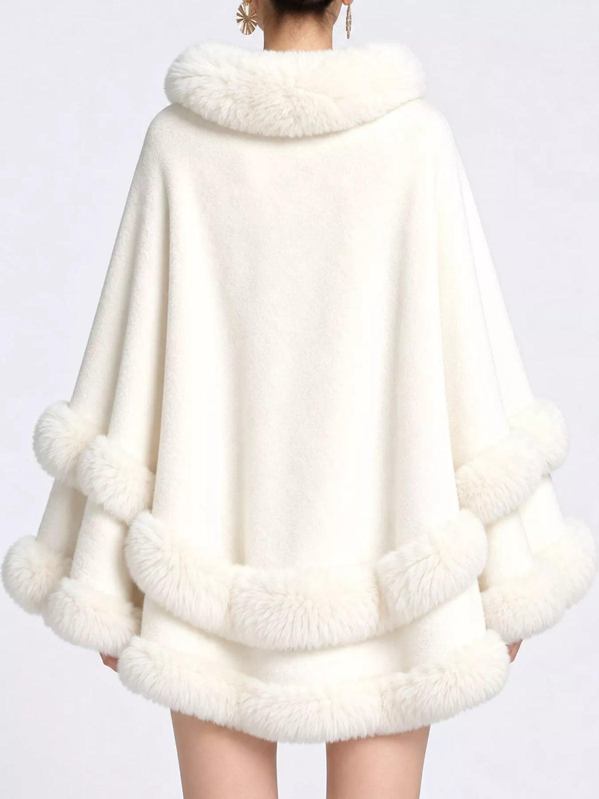 Faux Fur Trimmed Hooded Cape - White - View 46