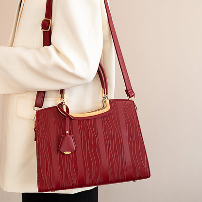 Leather Top Handle Handbag - Red - View 3