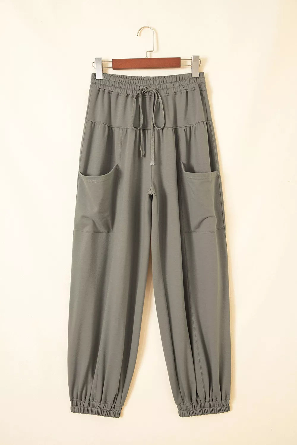 Elastic Waist Drawstring Wide Leg Full Length Pants - Army Green - View 4