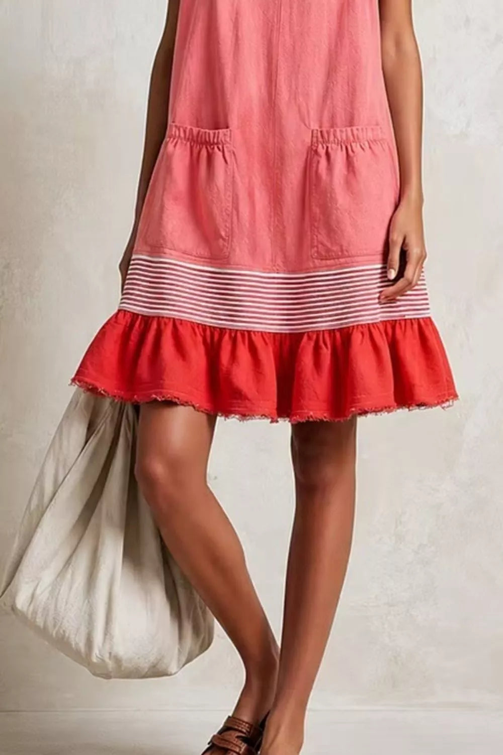 Full Size Ruffled Hem Sleeveless Mini Dress Plus Size - Burnt Coral - View 2