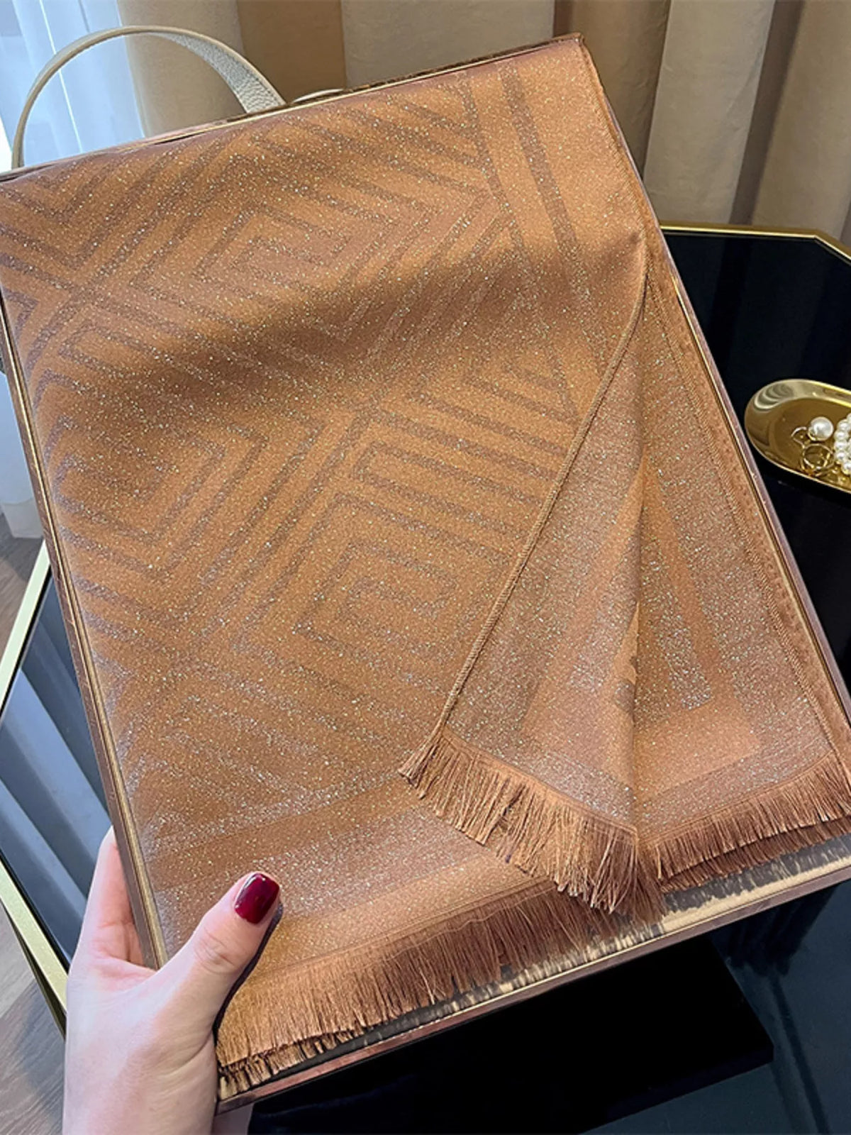 Raw Hem Lightweight Scarf - Coffee - View 4