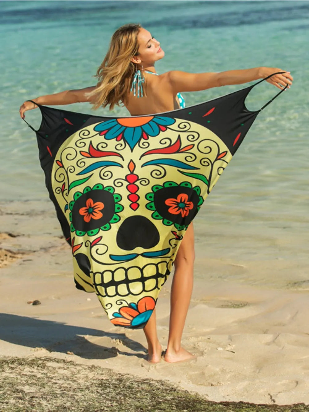 Printed Spaghetti Strap Cover Up - Yellow Green - View 4