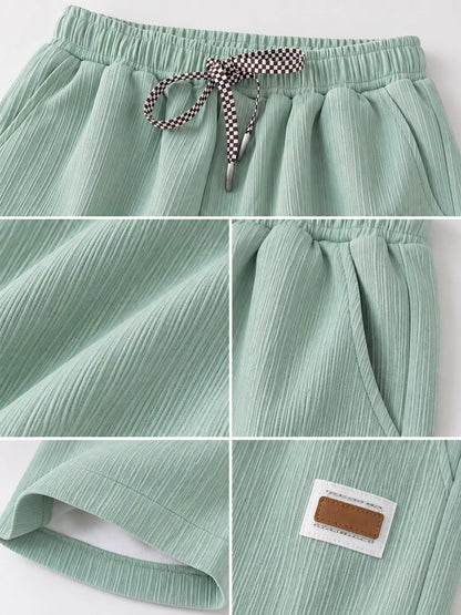 Plus Size Checkerboard Drawstring Casual Shorts - Green - View 4