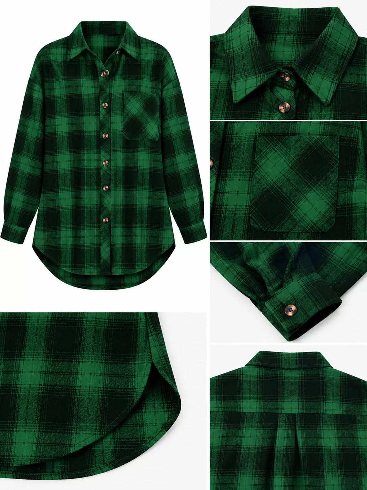 Plaid Button-Down Oversized Shirt - Green - View 19