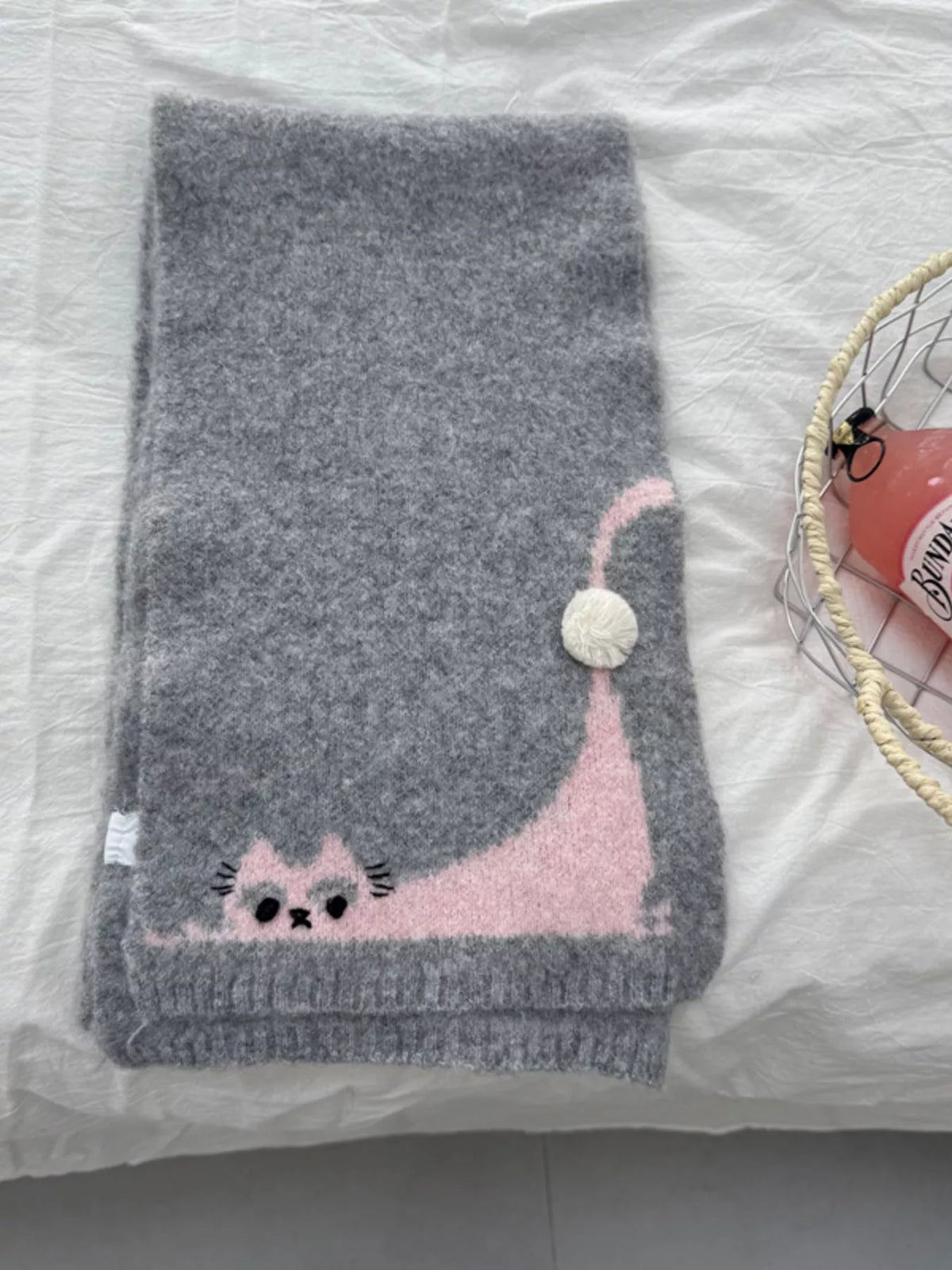 Cute Cat Knitted Scarf - Gray - View 5