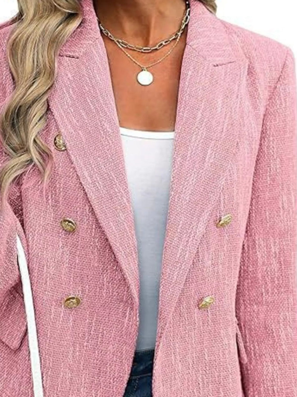 Double-Breasted Lapel Collar Blazer - Pale Blush - View 16