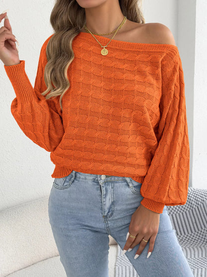 Cable Knit Boat Neck Sweater - Camel - View 7