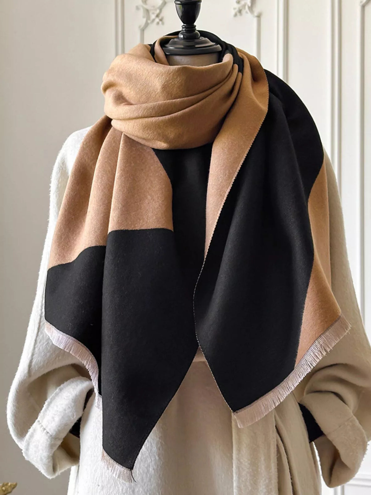 Color Block Raw Hem Scarf - Taupe - View 5