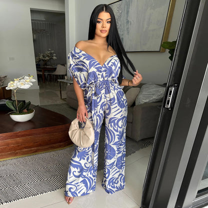 Off shoulder short sleeved jumpsuit