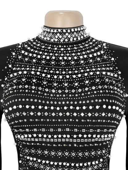 Rhinestone Slit Flare Sleeve Cape Maxi Dress - Black - View 9