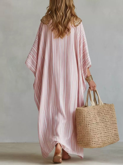 Striped V-Neck Maxi Dress - Blush Pink - View 2