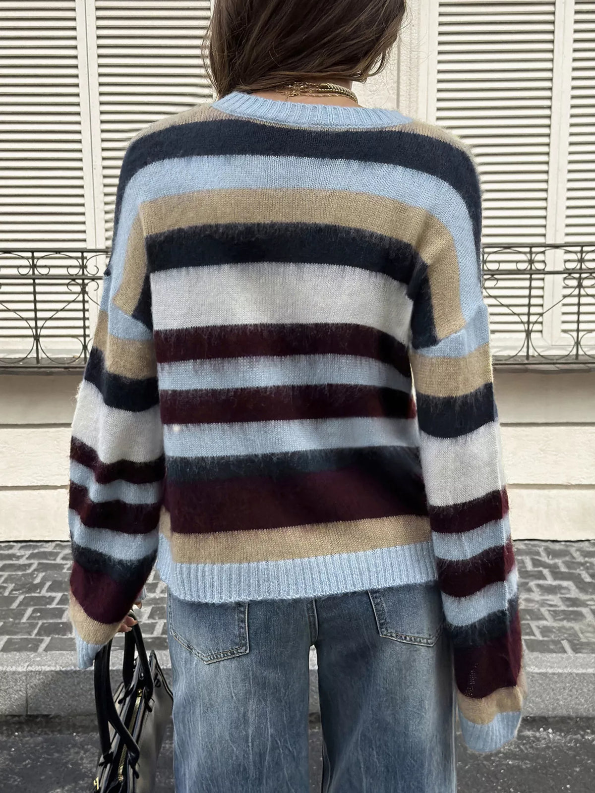 Multi-Color Striped Fuzzy Sweater - Colorful Stripes - View 5