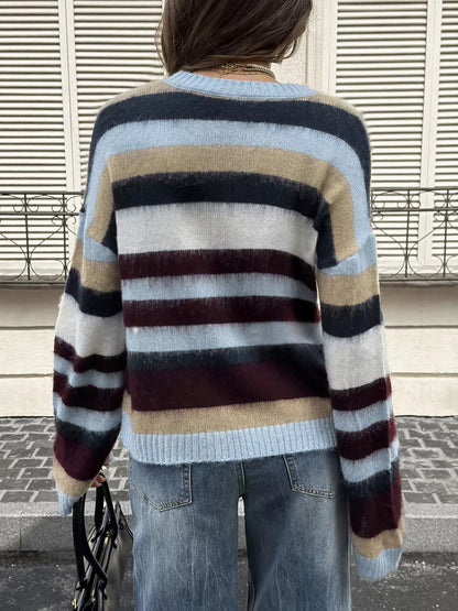 Multi-Color Striped Fuzzy Sweater - Colorful Stripes - View 5