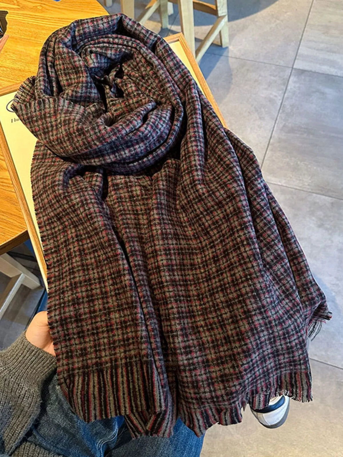 Plaid Warm Scarf - Rust - View 9