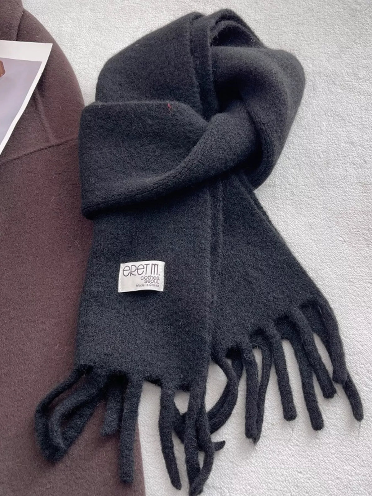 Fringe Solid Color Scarf - Black - View 6