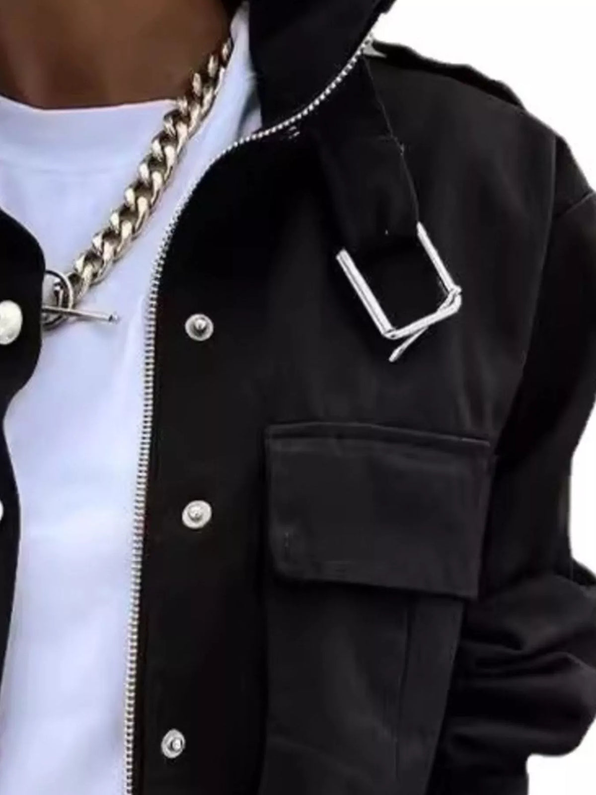 Snap Down Cropped Jacket - Black - View 2