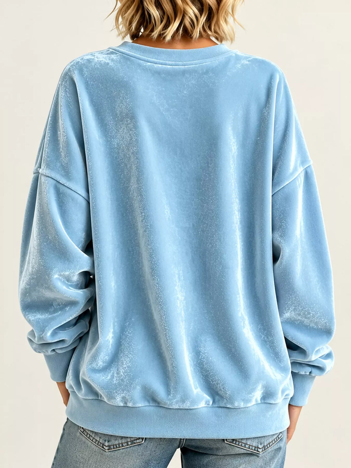 Full Size Crew Neck Drop Shoulder Sweatshirt Plus Size - Light Blue - View 19