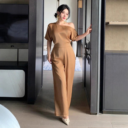 Short sleeved slim fitting jumpsuit for women