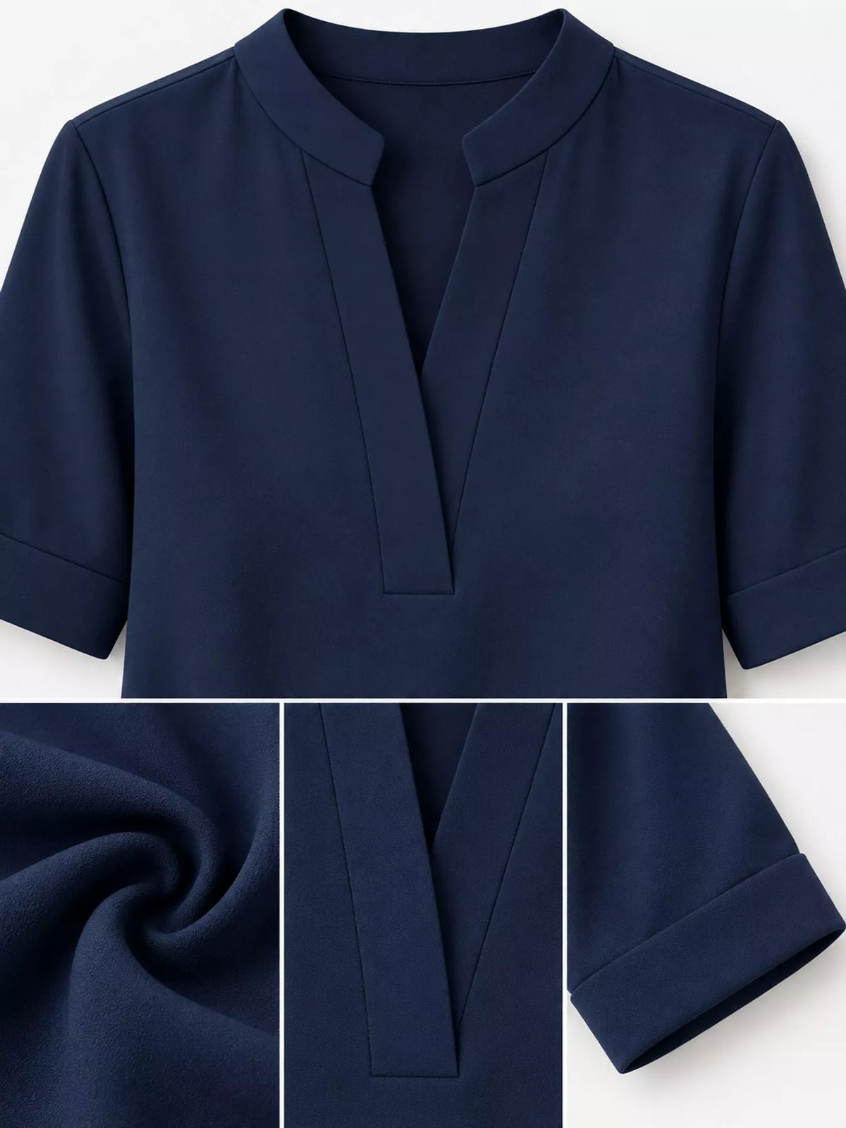 Full Size Notched Short Sleeve Blouse Plus Size - Navy - View 31