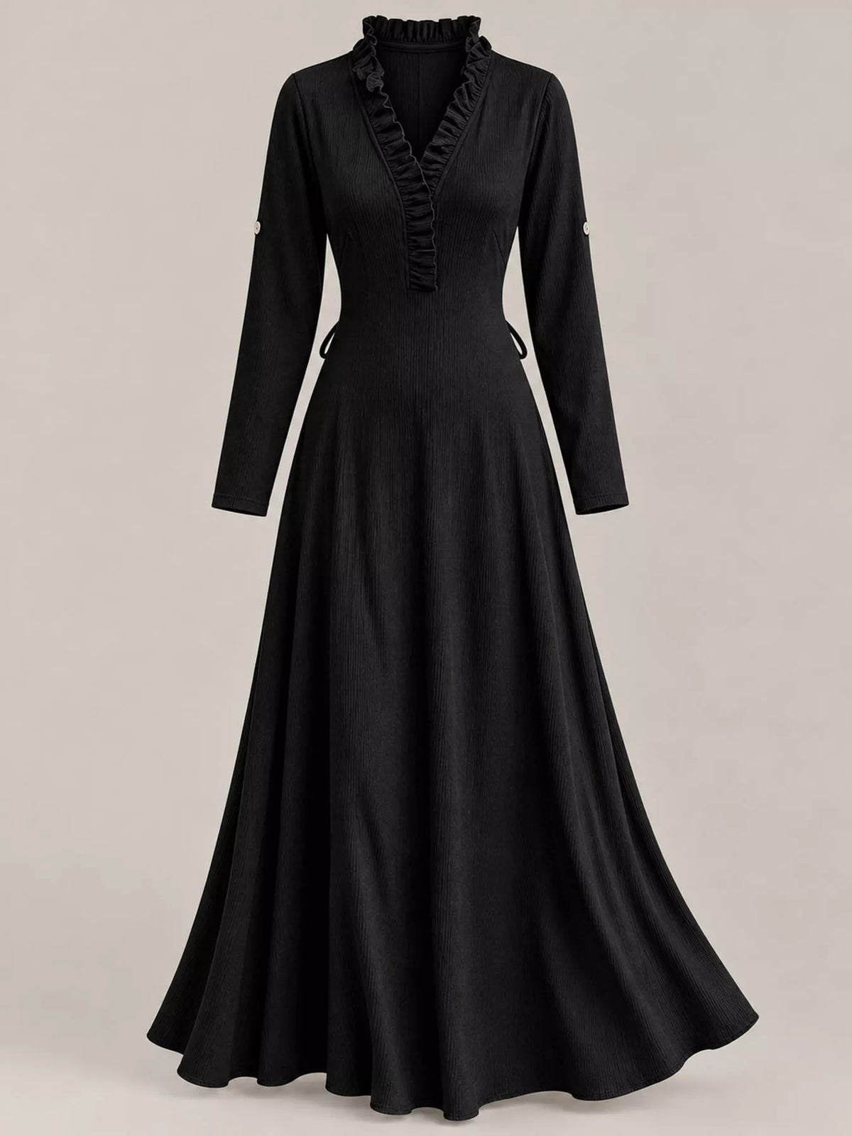 Full Size Frill Roll-Up Sleeve Maxi Dress Plus Size - Black - View 11