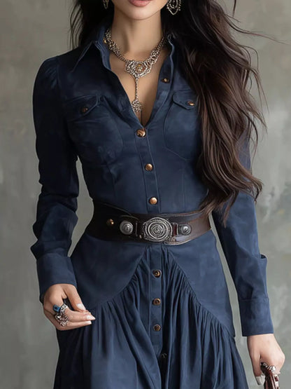 Button-Down High-Low Shirt Dress - Navy - View 2