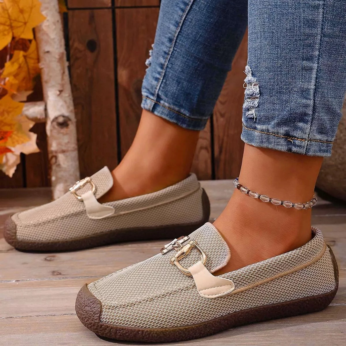 Round Toe Flat Slip-Ons - Khaki - View 6