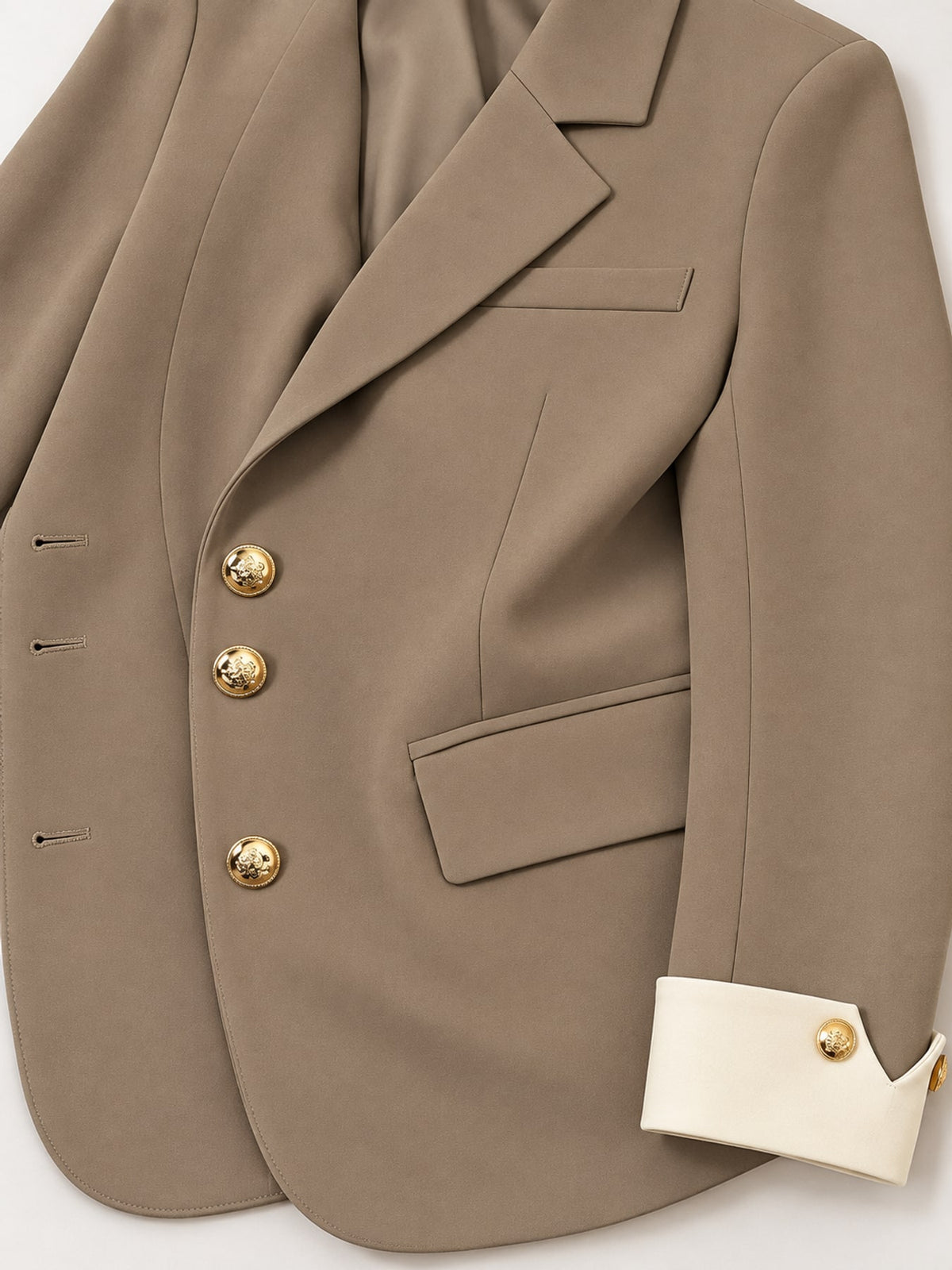 Full Size Single-Breasted Blazer with Gold Button Accents Plus Size - Khaki - View 12