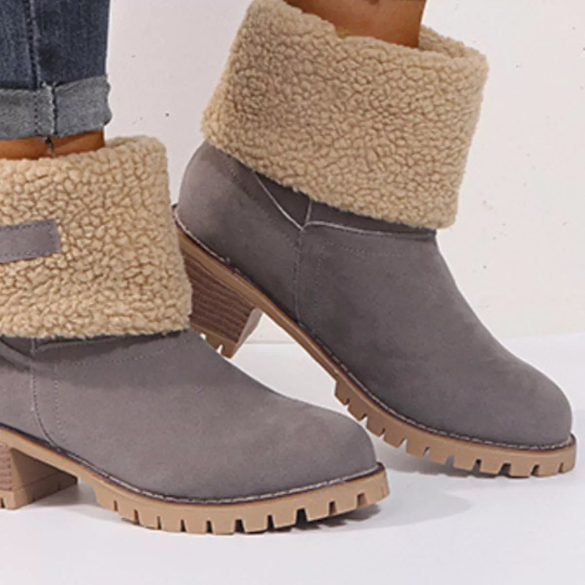 Round Toe Block Heels Boots - Dark Gray - View 15