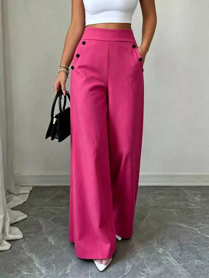 High-Waisted Wide-Leg Pants - Fuchsia Pink - View 1