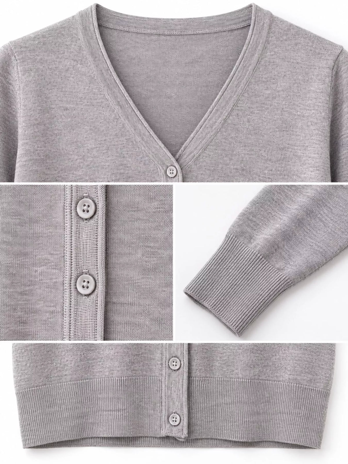 Classic V-Neck Button-Down Knit Cardigan - Light Gray - View 53