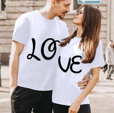 I LOVE ME Patchwork Pattern Printed Loose Fit Couple Short Sleeve Shirt for Women and Men T-Shirt
