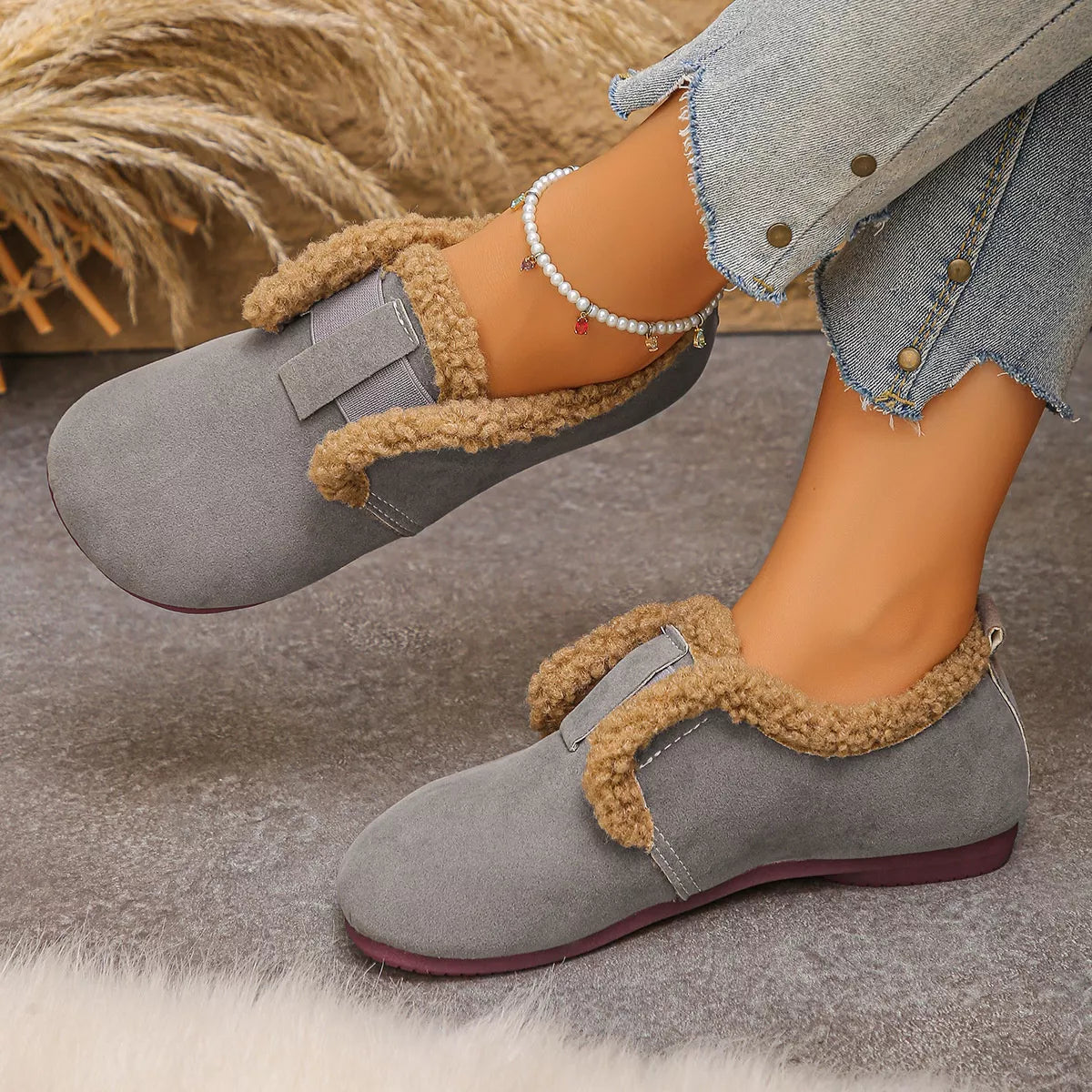 Faux Fur Lined Slip-Ons - Black - View 3