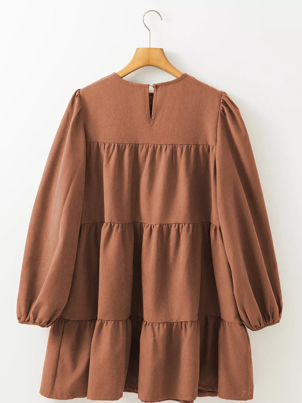 Floral Lace Crochet Tiered Ruffled Mini Dress - Caramel - View 2