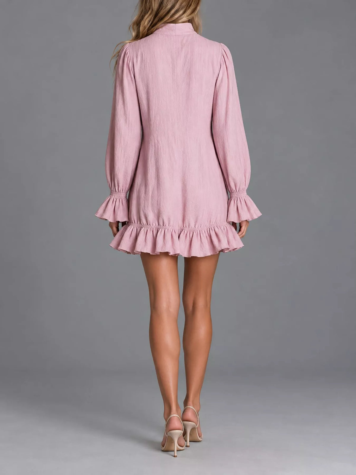 Zipper-Front Ruffle Hem Mini Dress - Pink - View 28