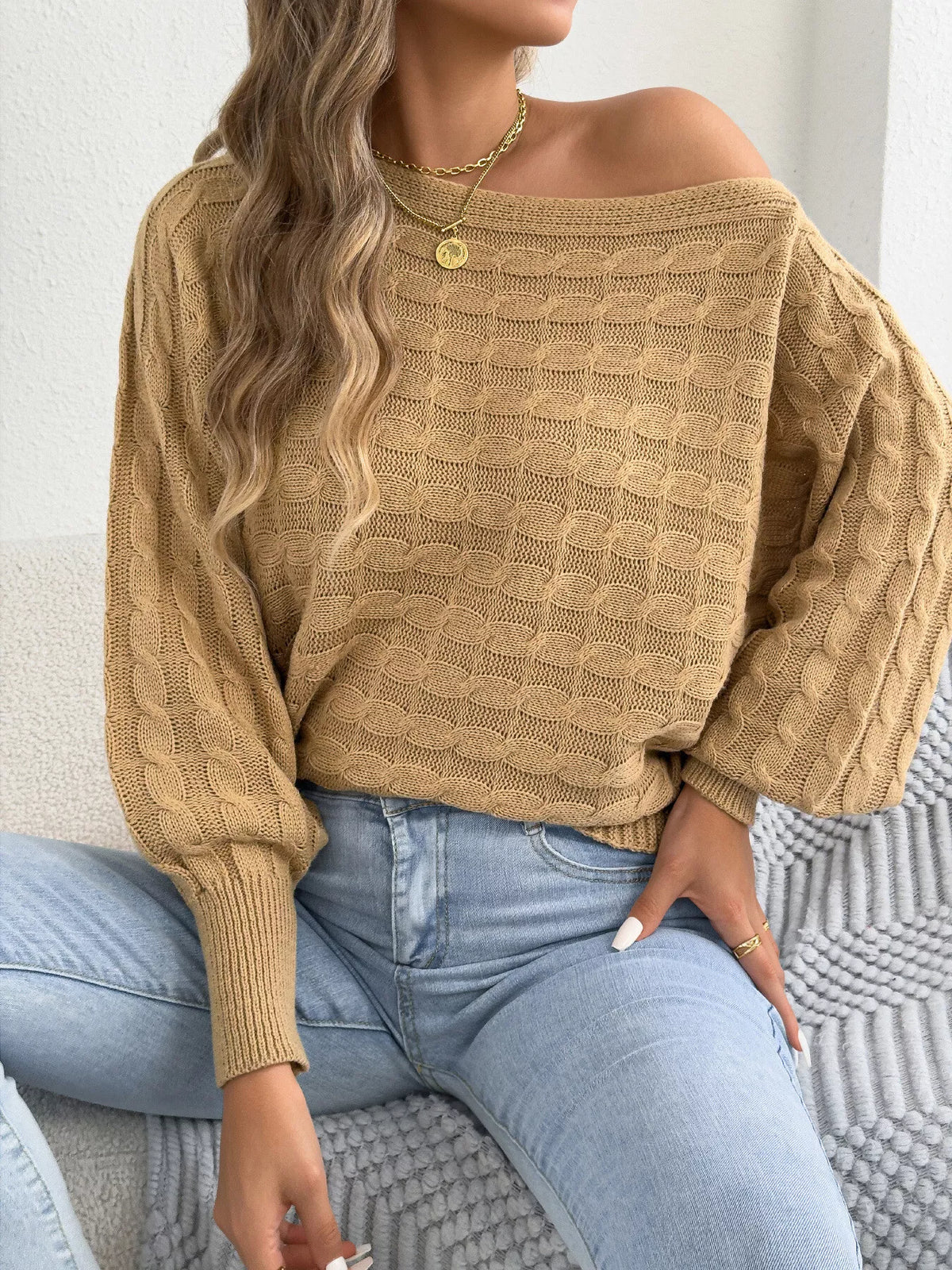 Cable Knit Boat Neck Sweater - All Colors - View 1