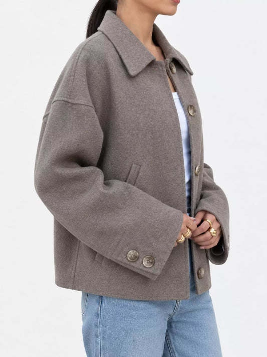 Button-Up Dropped Shoulder Outerwear - Taupe - View 1