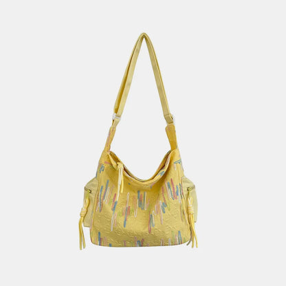 Contrast Texture Shoulder Bag - Light Yellow - View 2