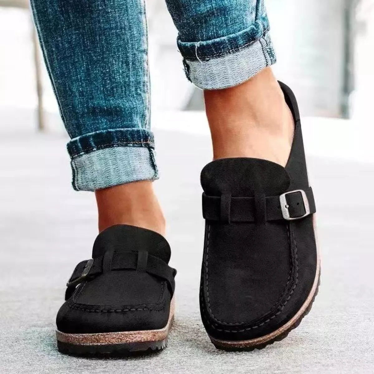 Round Toe Slip-Ons - Black - View 1