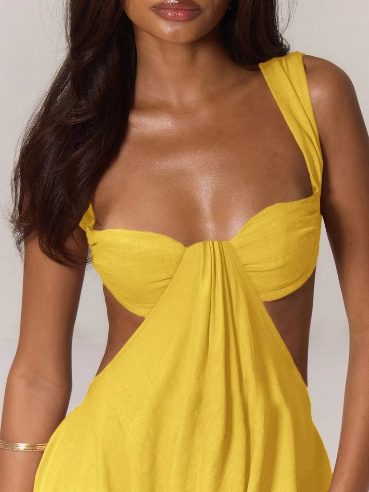 Backless Wide-Leg Jumpsuit with Cut-out Detail - Yellow - View 17