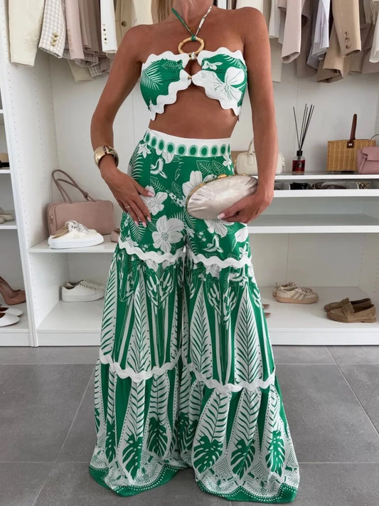 Printed Halter Neck Cami and Skirt Set - product photo 1