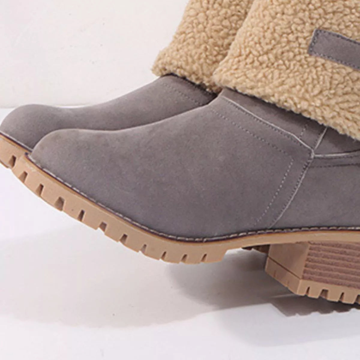 Round Toe Block Heels Boots - Dark Gray - View 17